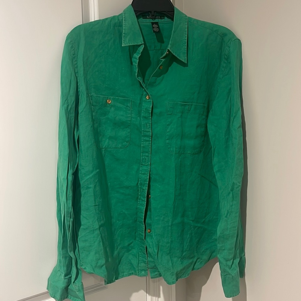 Ralph lauren green linen safari shirt